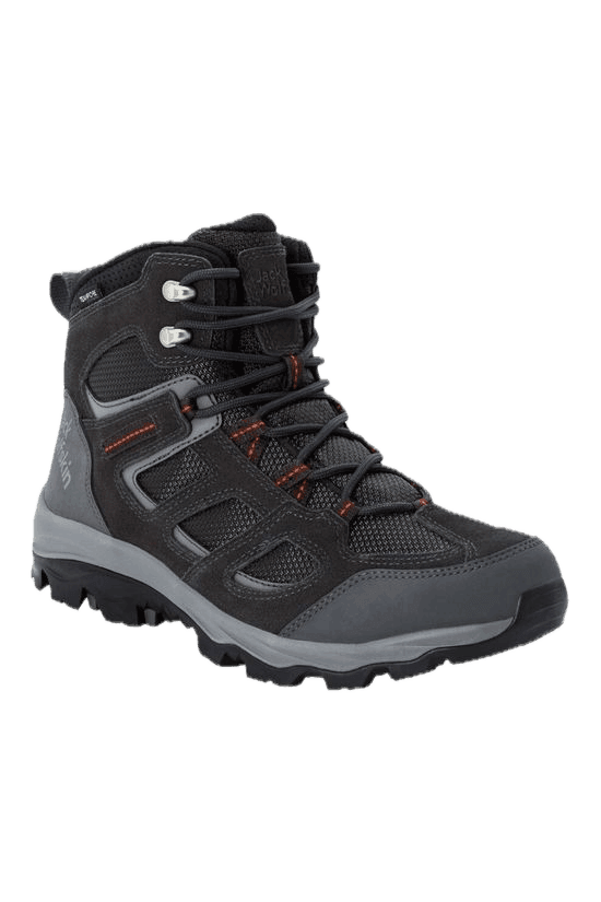 Hiking boots with ankle support made from black and faint light blue material 